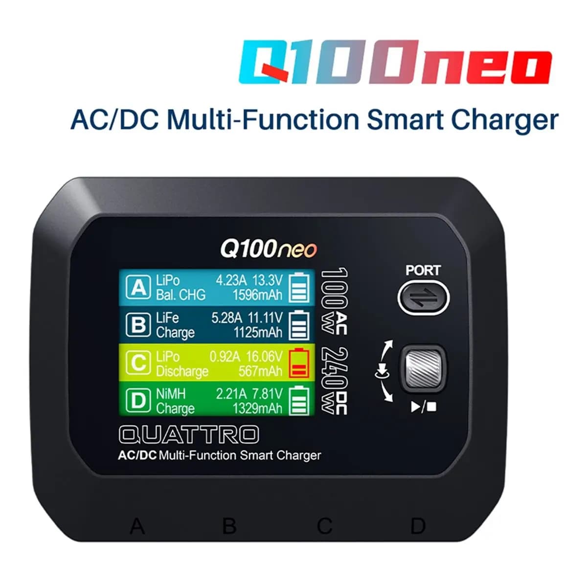 Y703A~!#Q100neo Multi-Function Smart Charger 2.8inch 100W DC 240W for LiPo/LiHV/NiMH/NiCd/Pb Battery Charger US PLUG
