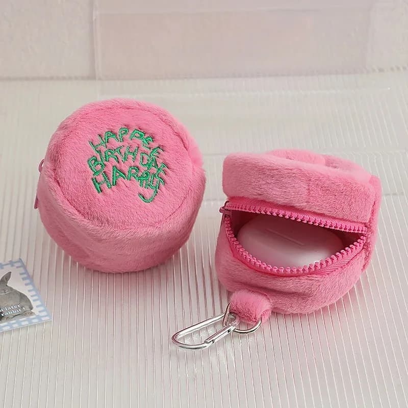 Mini pink coin holder, coin holder, earphone cable, storage bag, Kawaii point, cute plush, portable purse, coin holder, pie bag