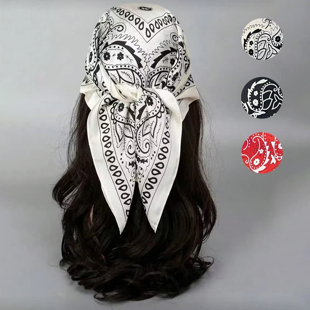 70CM Oversized Hip Hop Neck Scarf Cashew Square Bandana Scarf Headband Black Paisley Gifts for Men/Boys/Girls/Women