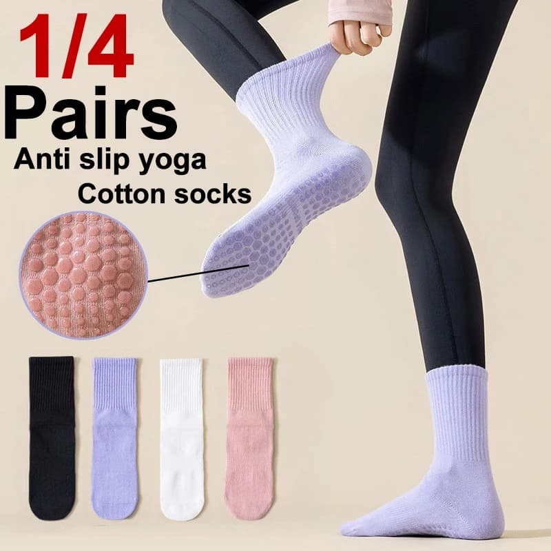 1/4 pairs of women's yoga socks in professional anti-slip silicone pilates racing fitness breathable floor socks
