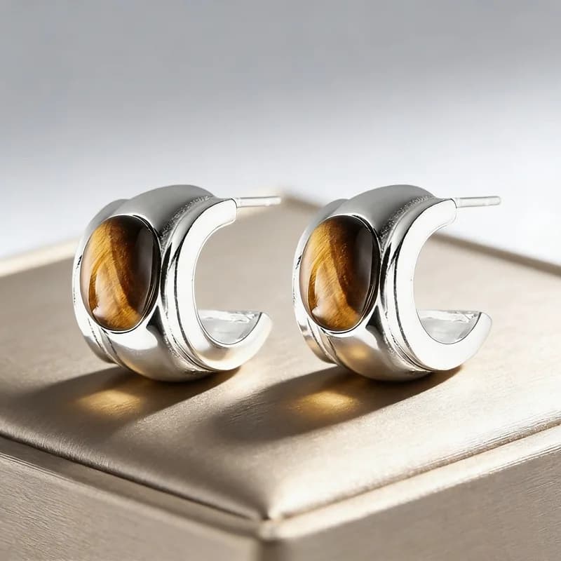 Orecchini in argento sterling 925 per le donne Gioielli con orecchini geometrici alla moda in pietra marrone Prevengono le allergie Accessori regalo per feste
