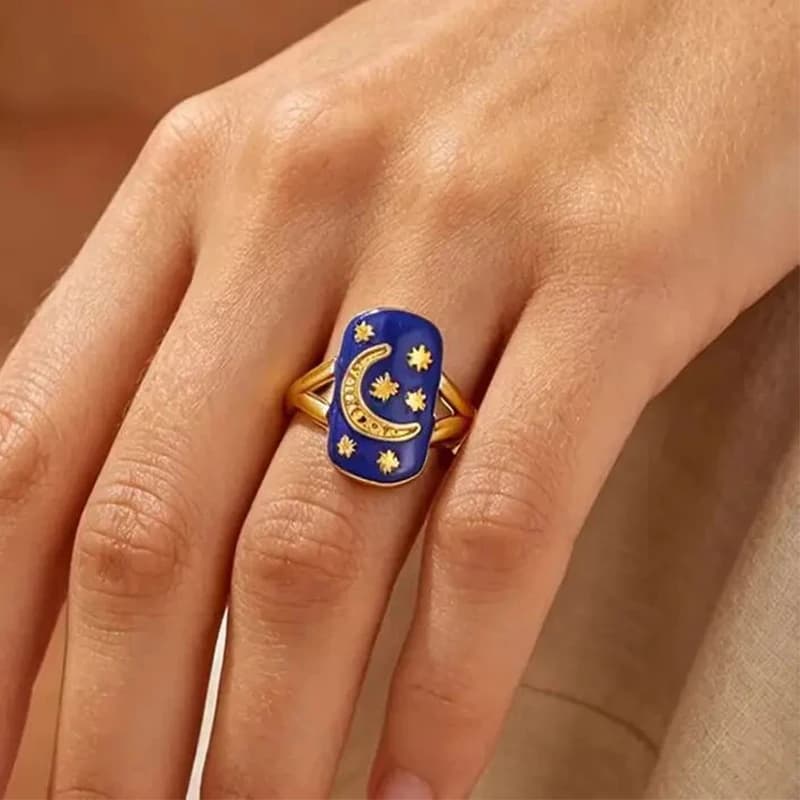 Stainless Steel Colorful Drop Oil Open Rings for Women Light Luxury 18k Gold-plated Enamel Star Non-fading Ring Fashion Jewelry