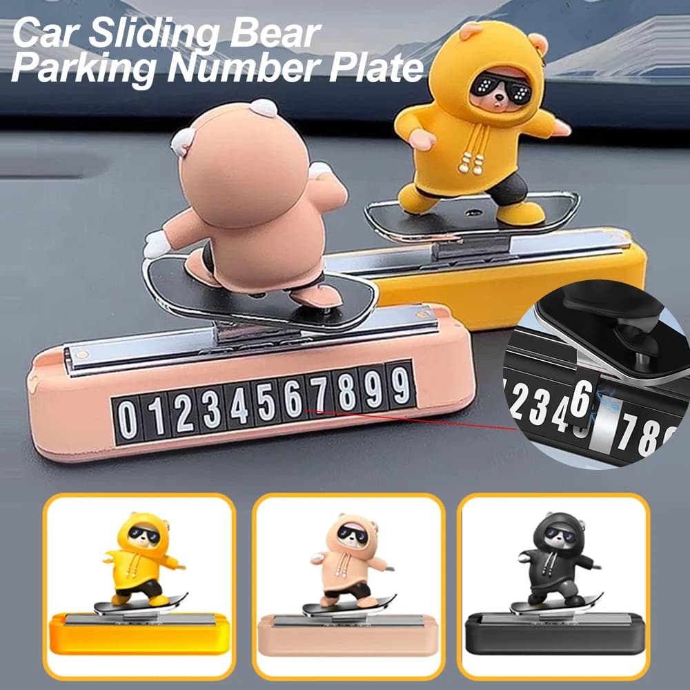 Nuovo cruscotto decorazioni per auto skateboard orso targa magnetica per parcheggio accessori interni interni per auto creativi per cartoni animati