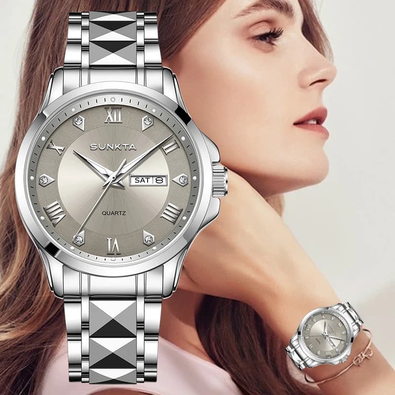 SUNKTA Orologio da donna d'affari con calendario settimanale, orologio al quarzo, luminoso, impermeabile, regalo, orologio elegante da donna, reloj de mujer