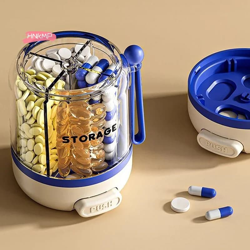 Mini Portable Round Laptop Organizer Case for Daily Medicines at 4 compartments Tablet container Drug Dispenser