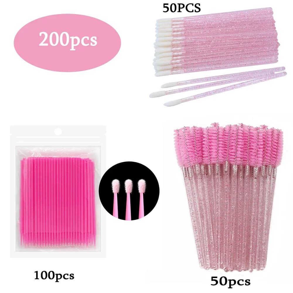 Set of 200 Disposable Crystal Brushes for Makeup, Eyebrow and Lip, Microbrush, Mascara Sticks