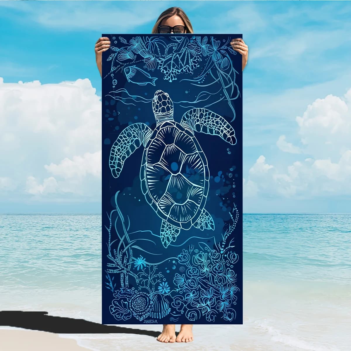 Asciugamano da Spiaggia con Tartaruga Marina 2D, Oversize, ad Asciugatura Rapida, Antisabbia, per Spiaggia, Piscina, Viaggi, Morbido e Assorbente, Idea Regalo