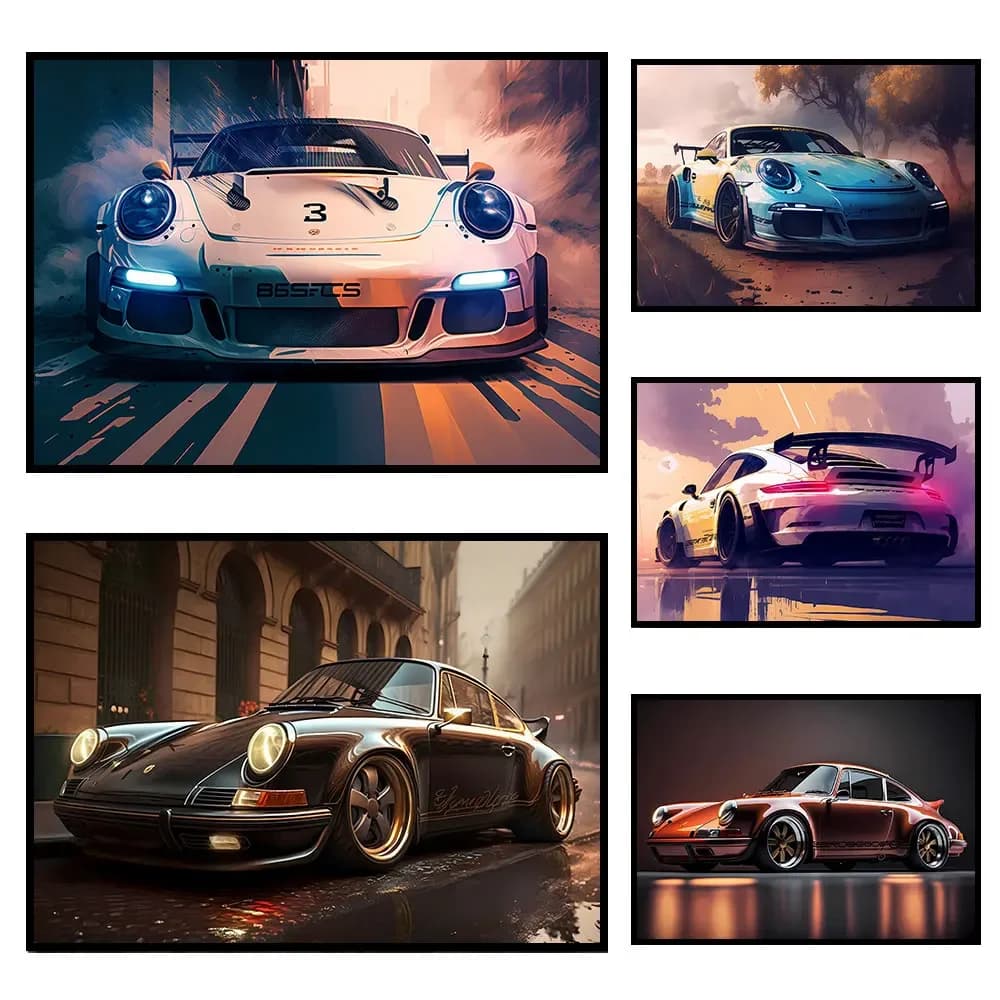 1pc Frameless Canvas Painting 911 GT3 RS Car Generation Supercar Wall Arts Posters Canvas Painting for Room Office School Decora