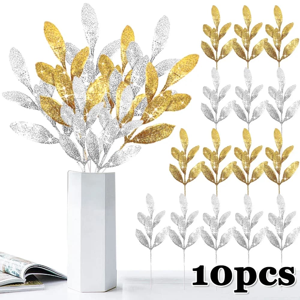 Copper of artificial leaves of christmas silver plant simulated Flash olive golden powder christmas tree garland decoration supplies
