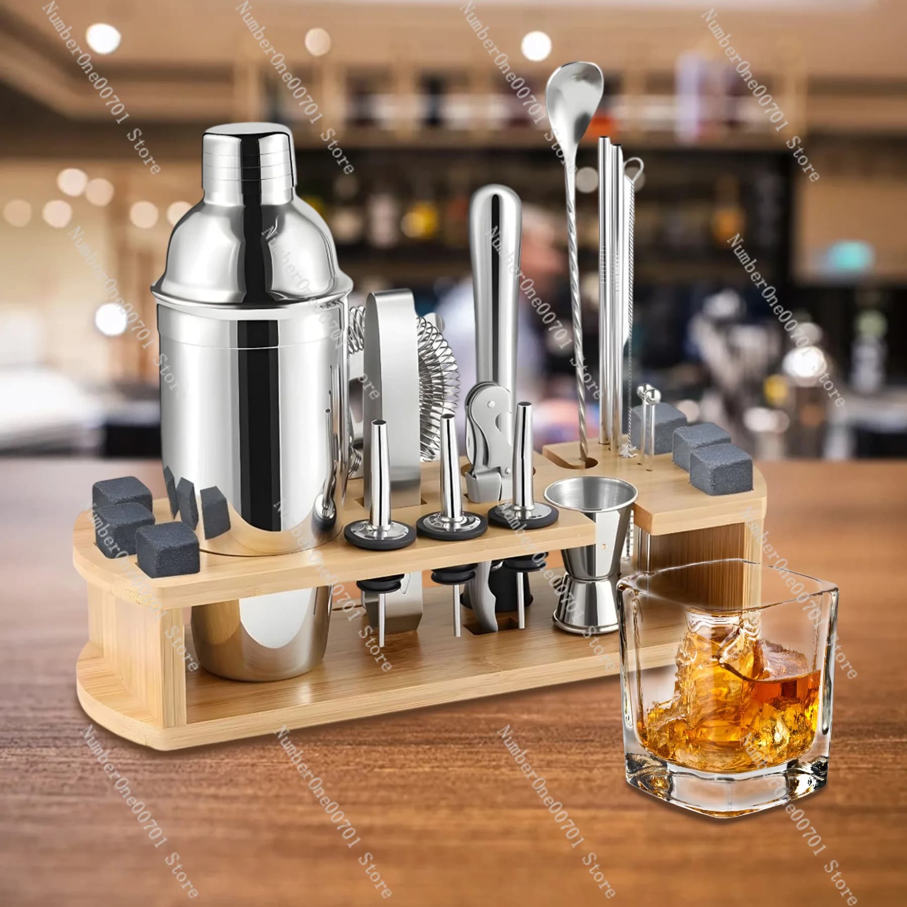 Stainless Steel Cocktail Shaker Set, Bar Tools Kit with Boston Shaker & Strainer