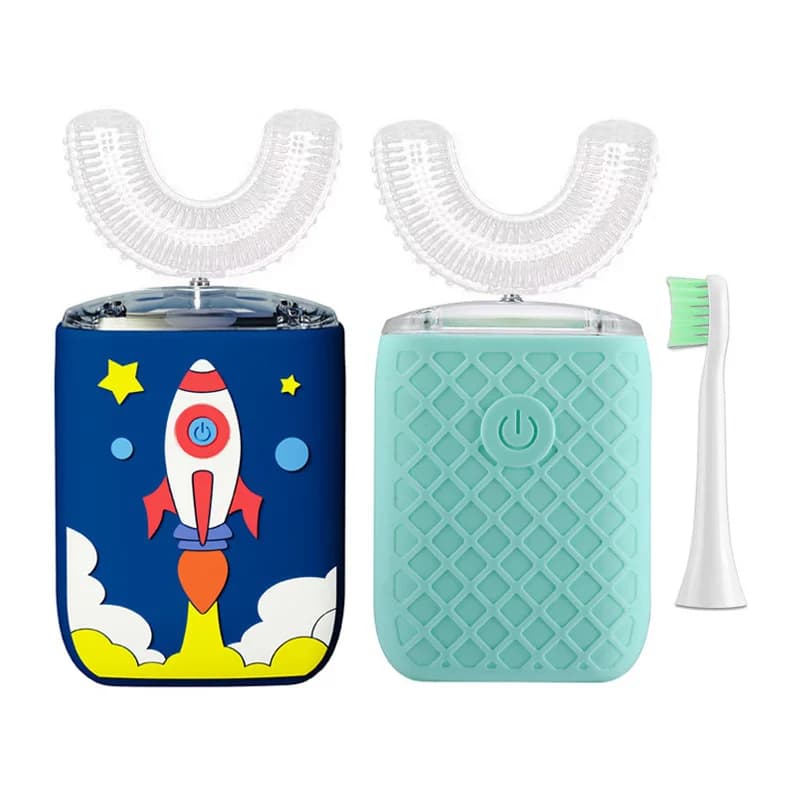 Children's Electric Toothbrush Adults 360 degree U Shaped Intelligent Electric Toothbrush Rechargeable Cartoon for Kids Blue Light