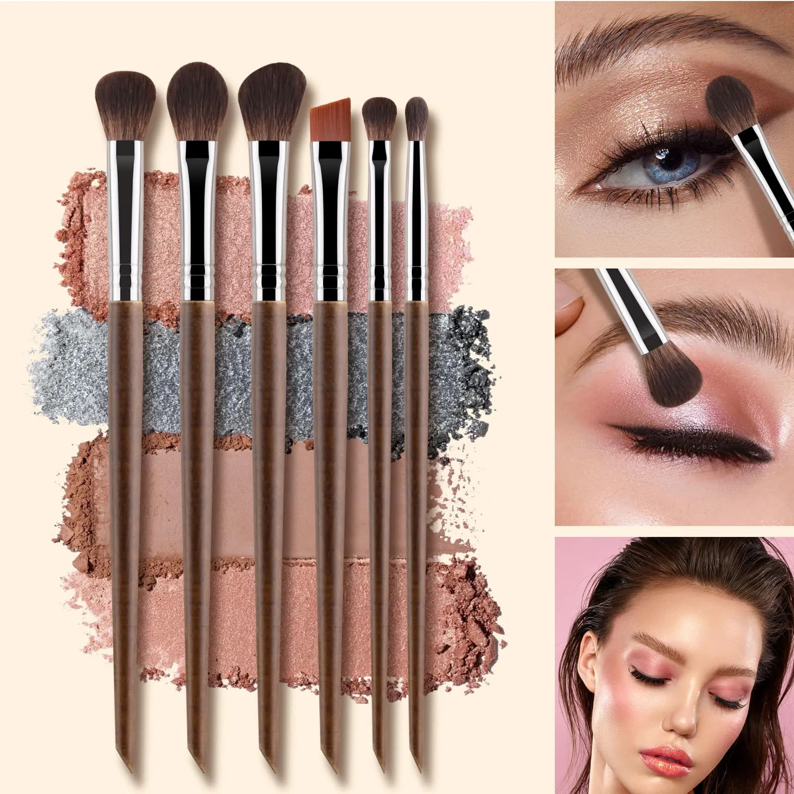 6 pennelli per trucco occhi Ombretto per trucco sbavatura piega dettaglio sopracciglia pennello per occhi fumosi