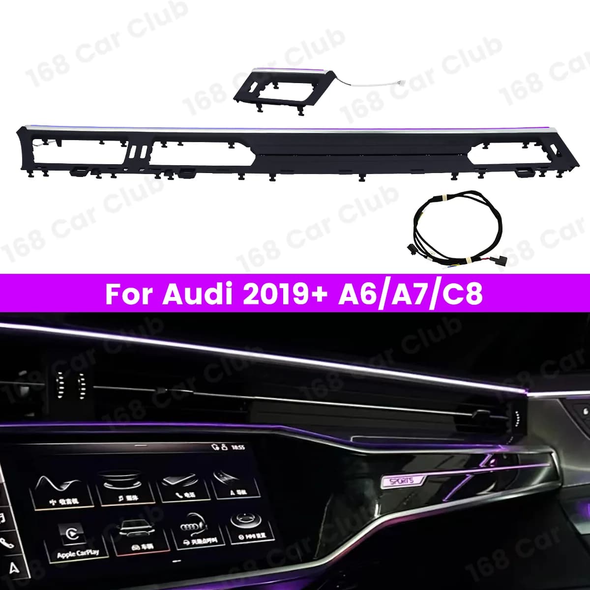 32-color environmental light for Audi A6 A7 C8 2019-2024, decorative lamp for inner console car, LED lighting parts for dashboard.