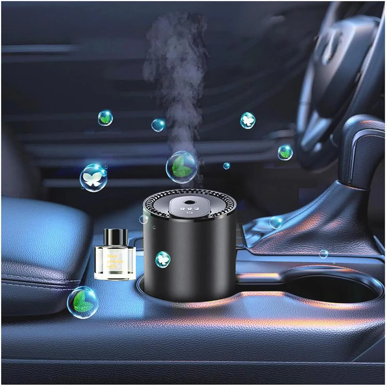 Deodorante per Auto Intelligente 50ML, Diffusore di Aromi a Ultrasuoni, Umidificatore Portatile per Auto e Casa con Avvio/Arresto Automatico