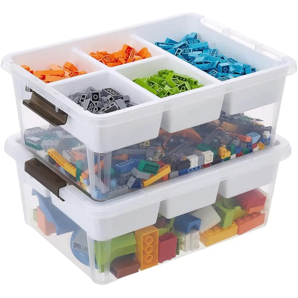 Organizer artigianale in plastica trasparente con vassoio rimovibile, confezione da 2 contenitori da 17 QT per perline, strumenti, cucito, plastilina (bianco)
