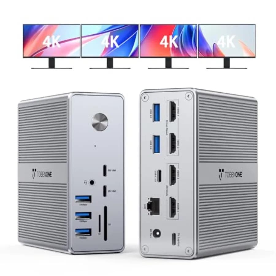 Docking Station for 4 Monitor Setup with 4 HDMI Ports, Aluminum Body, Black, 18-in-1 Connectivity Including 4K@60Hz Quad/Triple