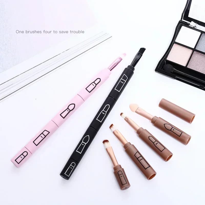 Professional Makeup Brush 4 in 1 for lips, eyeliner and umbrella, portable retractable, outdoor travel with plastic handle