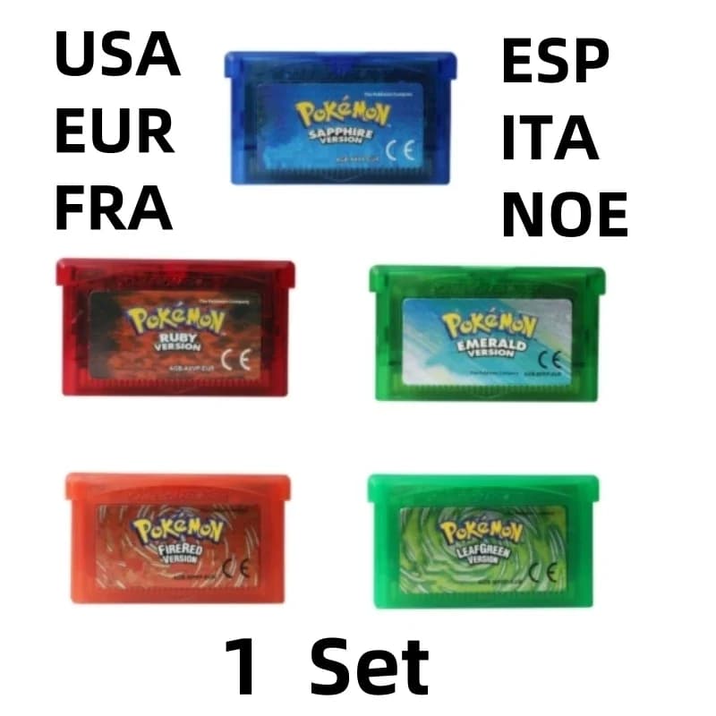 Cartuccia di Gioco per Console 32-Bit GBA, Pokemon Emerald Sapphire LeafGreen Fire Red Ruby, Etichetta Lucida USA/EUR, 1 Set