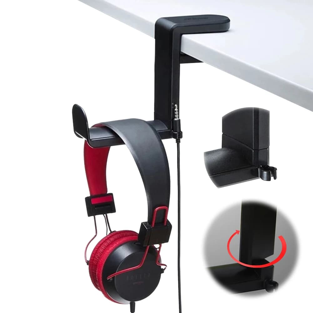 Supporto per Cuffie da Scrivania con Rotazione a 360 Gradi e Organizzatore per Cavi, Gancio per Cuffie da Gaming per PC Desktop