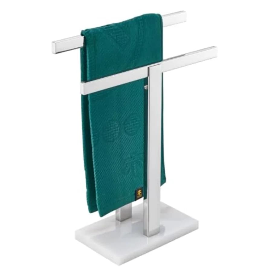 Portasciugamani da terra con base in marmo, per bagno e cucina, in acciaio inossidabile lucido, barra portasciugamani alta 15,7'' TH