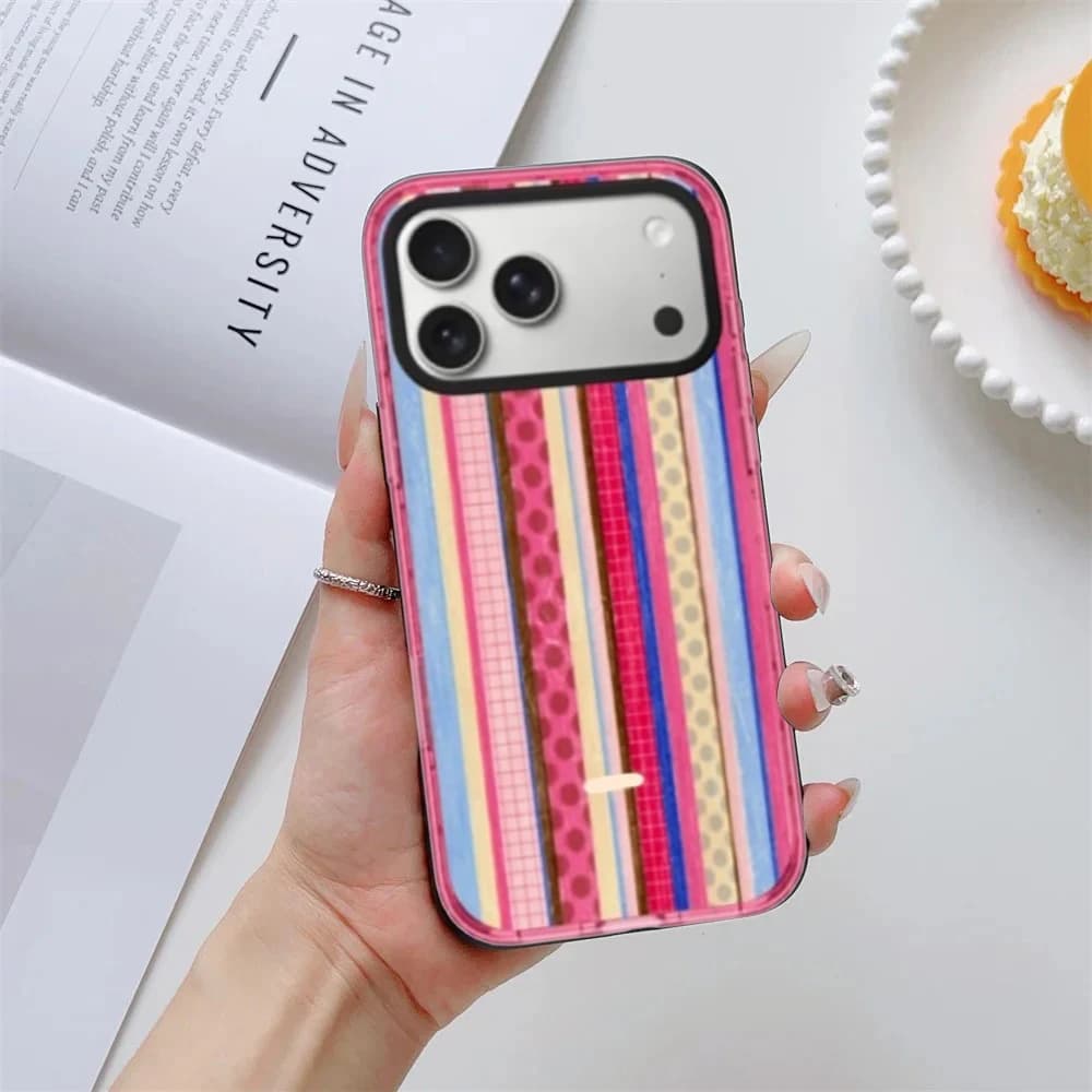 Pieced Stripe Pink Border Magnetic Phone Case Cover for IPhone 13 14 15 16 17 Pro Max Case for IPhone Air