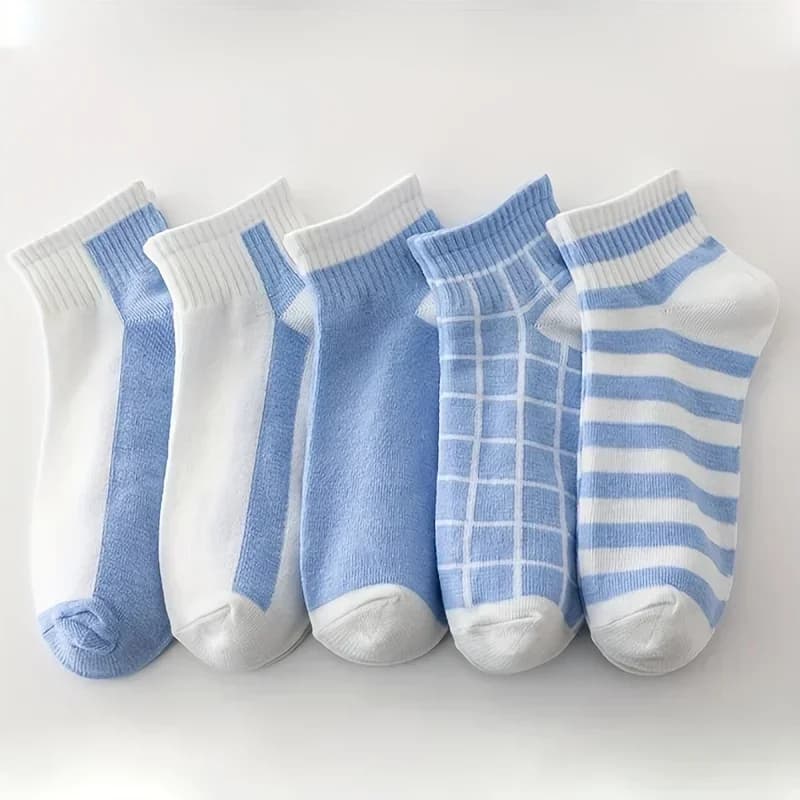 5 paia di calzini da donna a righe e scozzesi, calze corte leggere e tutti abbinabili da donna, calzature morbide e traspiranti per abbigliamento casual