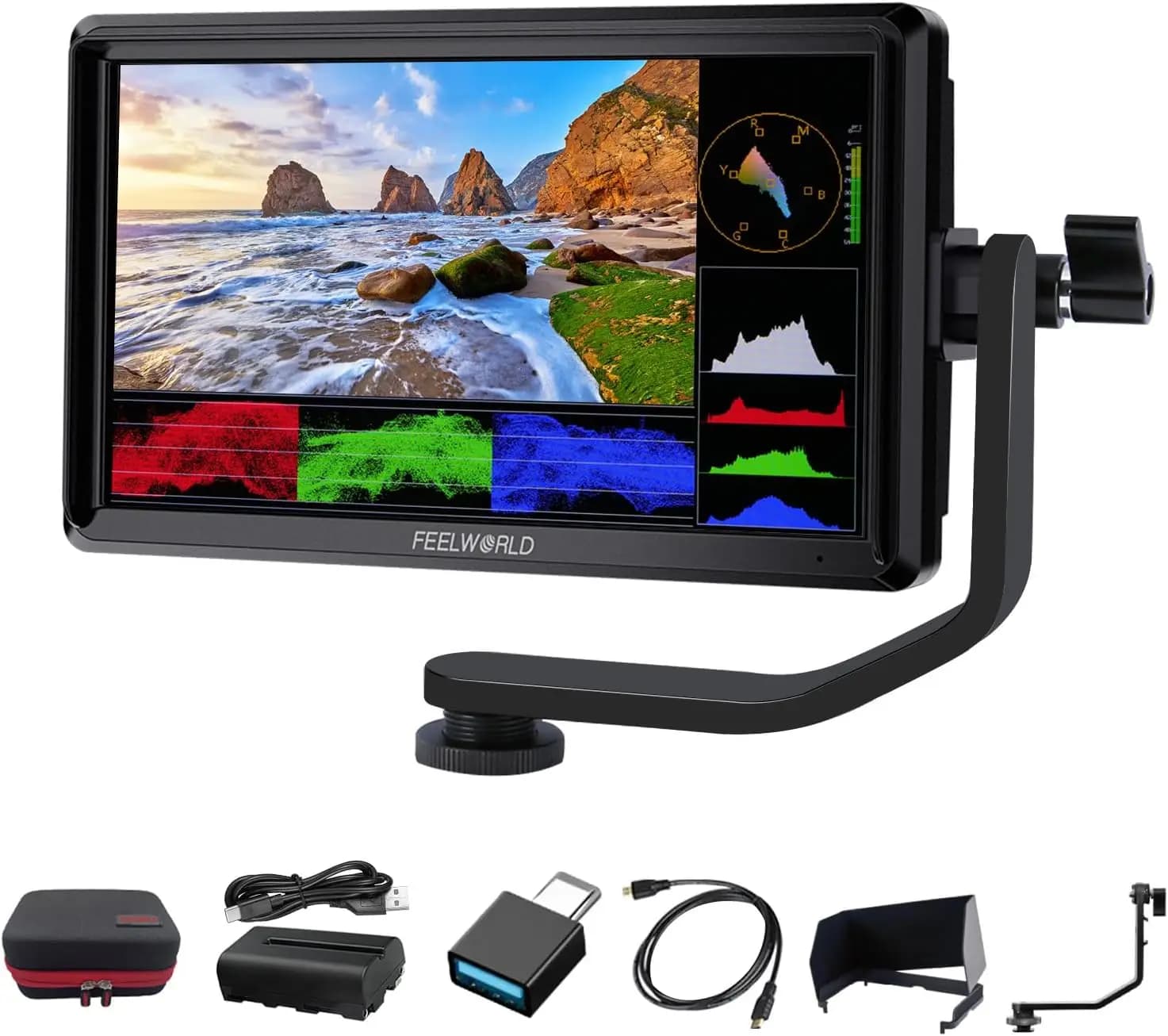 6 Inch On-Camera DSLR Field Monitor Bundle: 3D LUT Support, Waveform, 4K HDMI In/Out, Tilt Arm, Power Output, F550 Battery & Carry Case Included - Lightweight, Compact, Out-of-Box Ready for Accurate Exposure