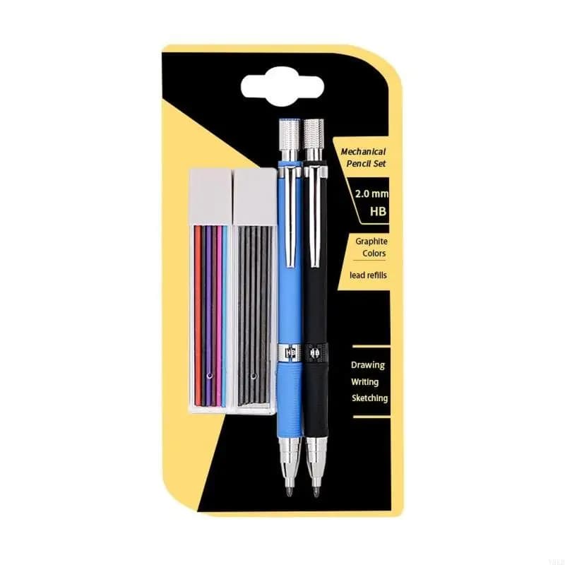 Y5LB Mechanical Pencil Set Artist Carpenter Drafting Pencil 2.0 mm 2 Tube Refills Black Colors for Art Drawing Sketching