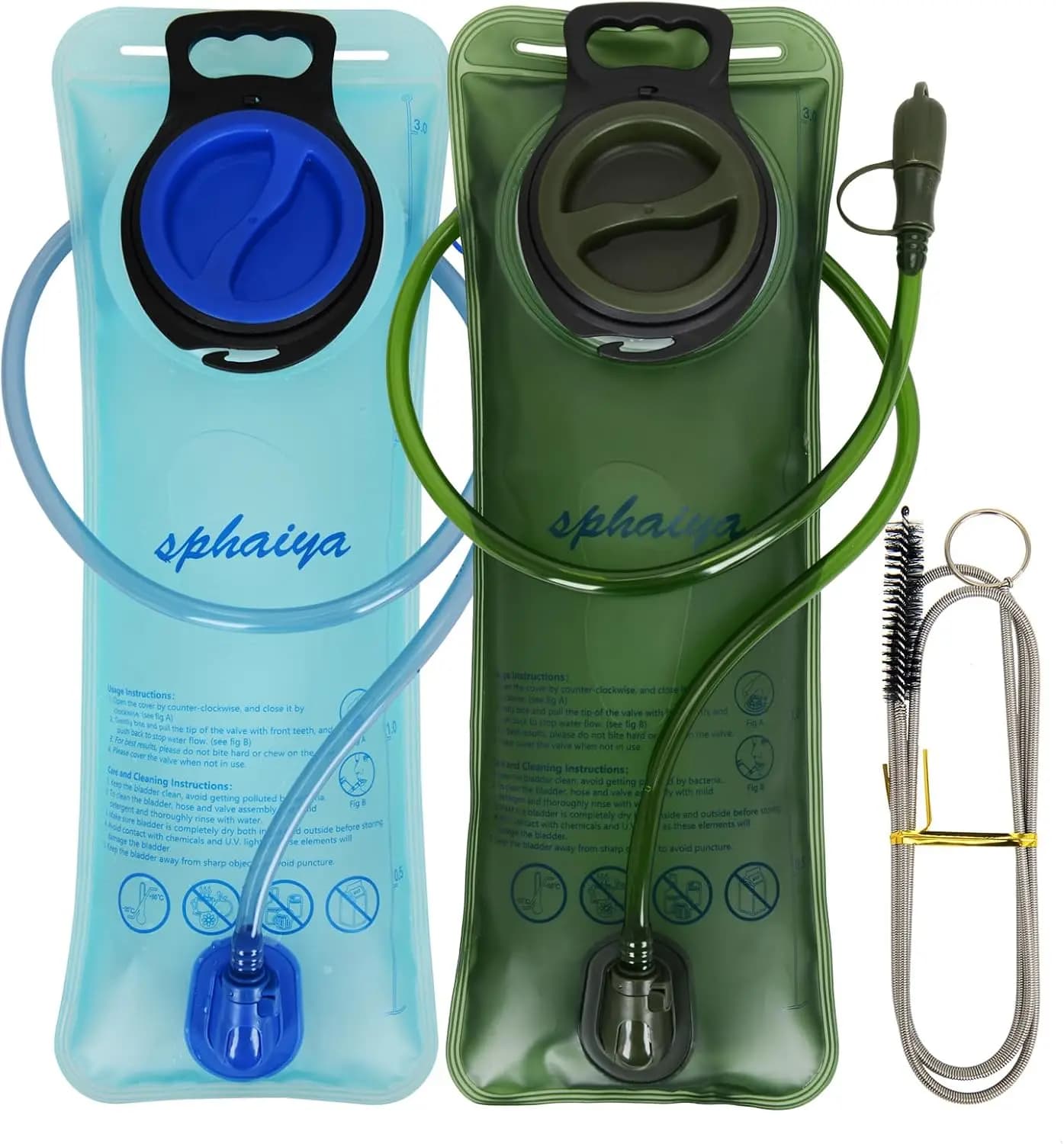 Confezione da 2 sacche idriche da 2L-3L con spazzola per la pulizia, serbatoio d'acqua a prova di perdite con apertura ampia per escursionismo, ciclismo, corsa, campeggio