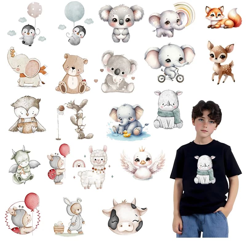 Simpatico pinguino e koala DTF adesivi stampati a trasferimento termico termoadesivi su T-shirt fai da te e adesivi decorativi per zaini con cappuccio lavabili