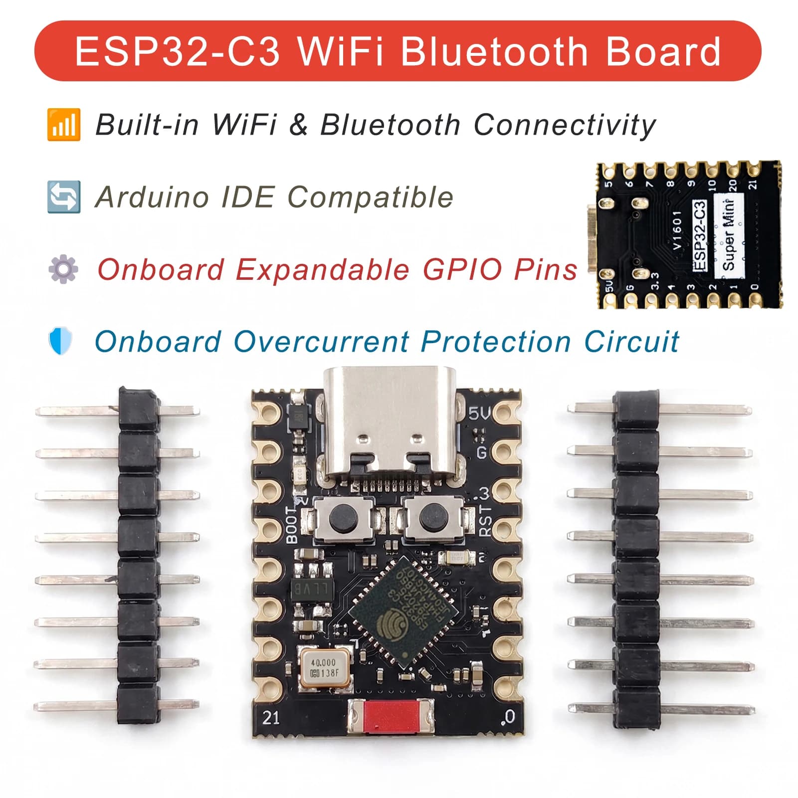 ESP32-C3 Super Mini WiFi Bluetooth Development Board RISC-V Type-C Low Power Module for Arduino IoT Smart Home DIY