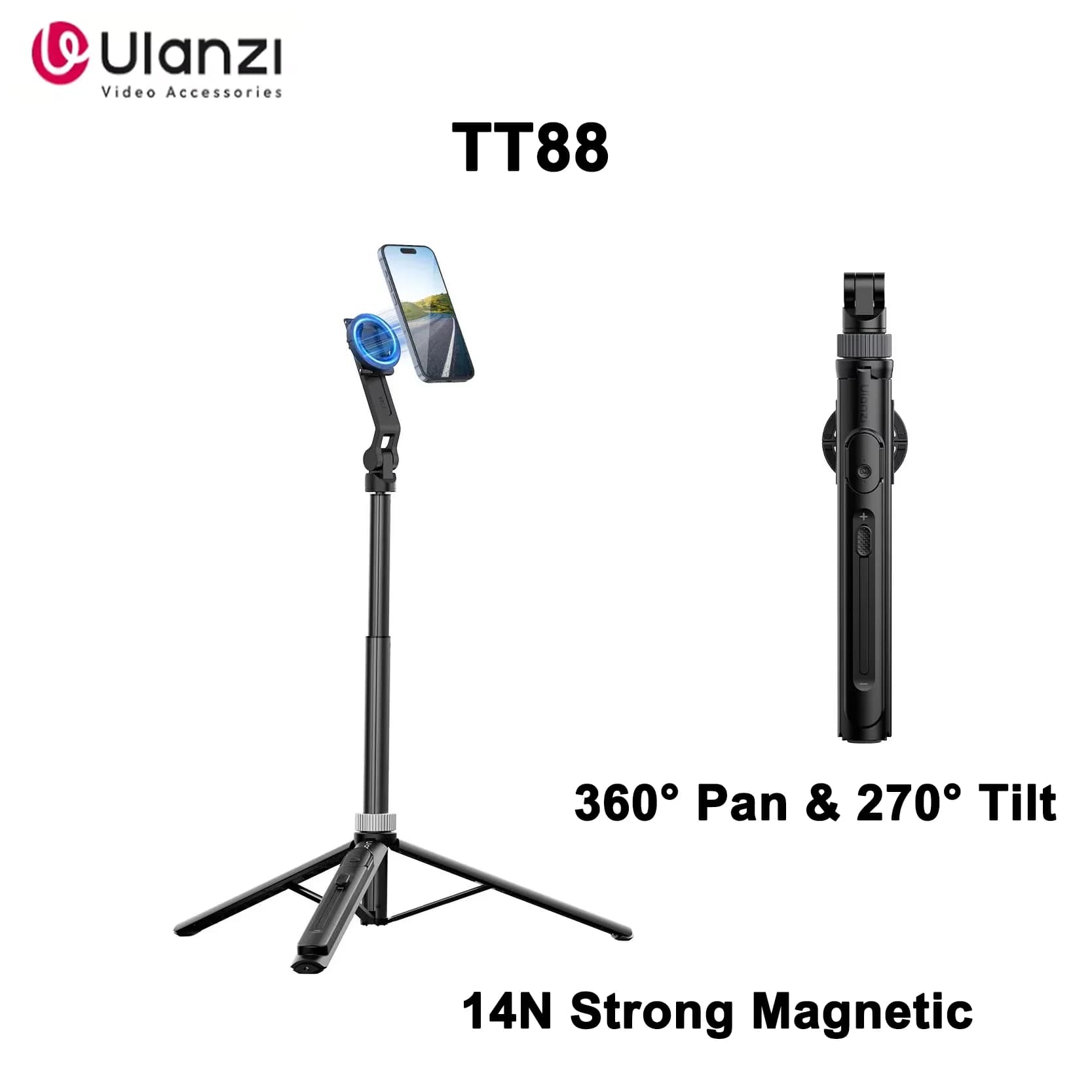 Originale Ulanzi TT88 con rotazione a 360 gradi e inclinazione a 270 gradi con supporto magnetico potente da 14N per un posizionamento preciso dello smartphone
