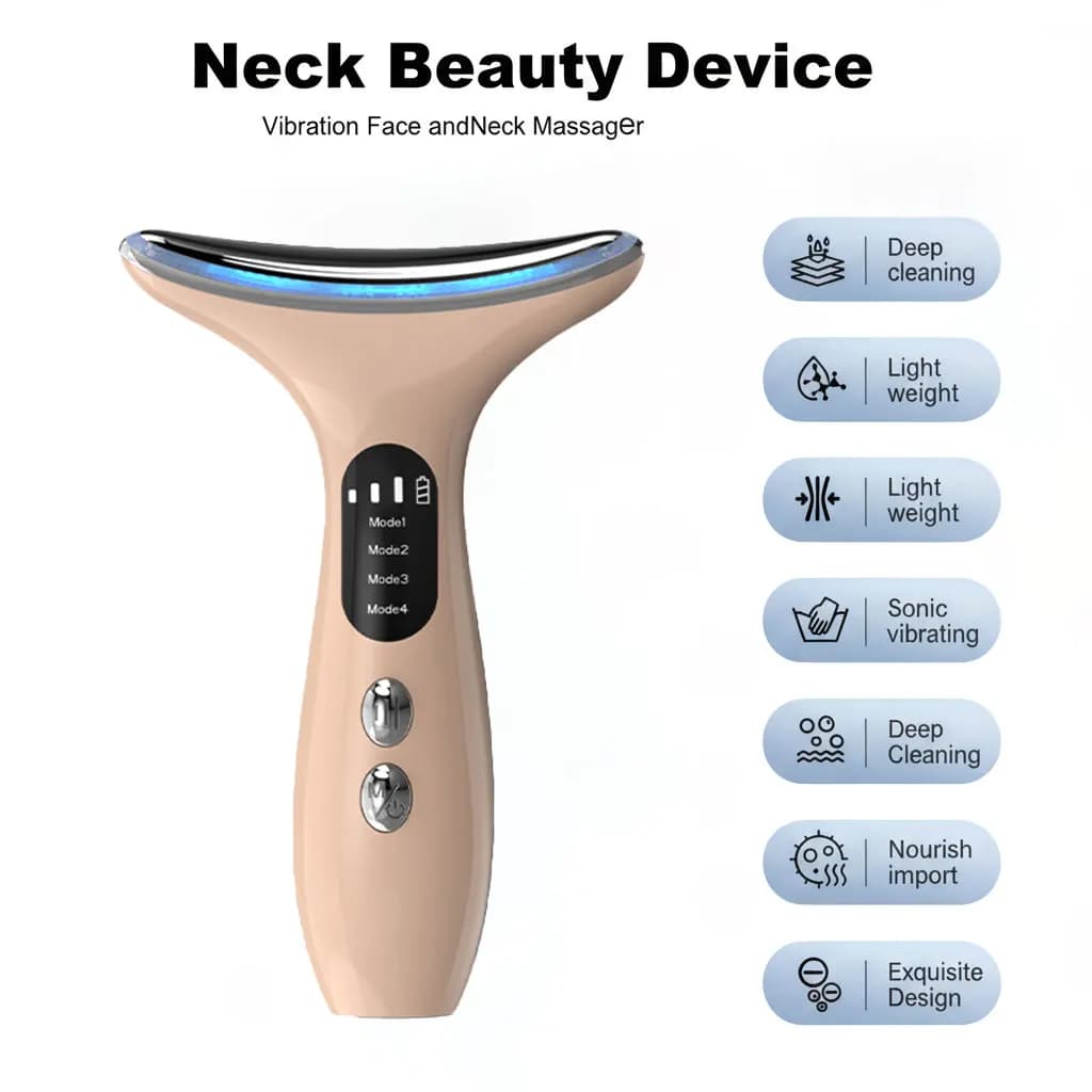 Beauty device for face with microcurrent EMS 7 color facial massager for improved facial, neck and shoulder care with vibration