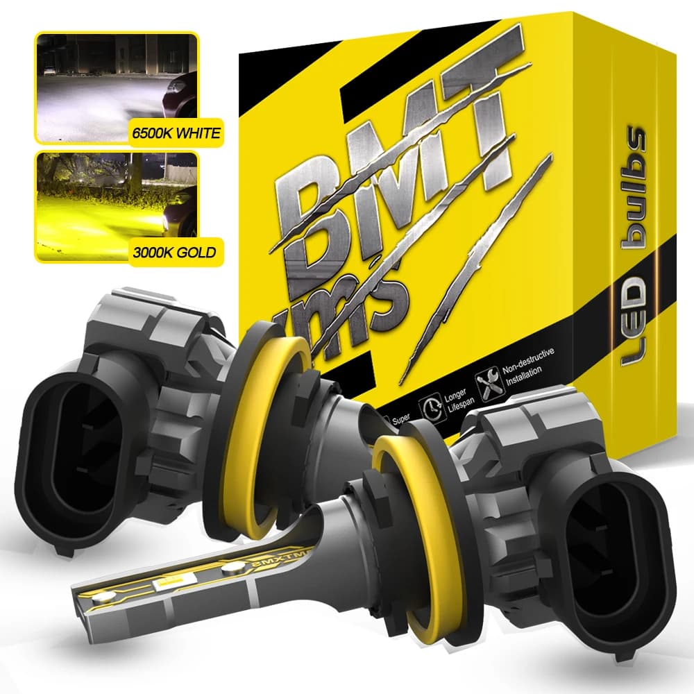 BMTxms 2PCS Canbus H11 H8 LED Fendinebbia Lampadine H27 880 881 9006 HB4 HB3 9145 H10 H16 LED CSP DRL Lampada per auto Bianco Giallo E2 12000LM