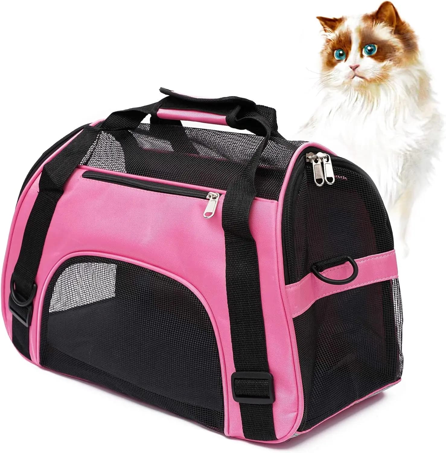 Trasportino Morbido per Gatti e Piccoli Animali, Approvato dalle Compagnie Aeree, Borsa da Viaggio Leggera e Confortevole (Piccolo, Rosa)