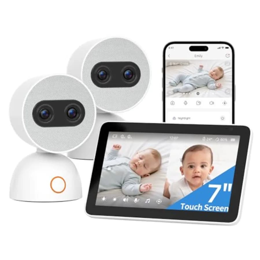 Monitor Video per Bambini con Schermo Diviso, 2 Telecamere Dual 4MP, Zoom 6X, Schermo Touch UHD da 7 Pollici, Monitor Audio Portatile con Controllo Remoto tramite App