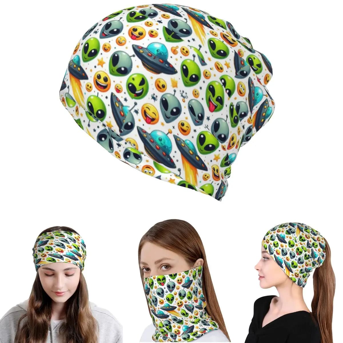 Bandana con motivo alieno verde e UFO, maschera per il collo, sciarpa multiuso, sciarpa da ciclismo, berretto per uomo, donna, adulto, per tutte le stagioni