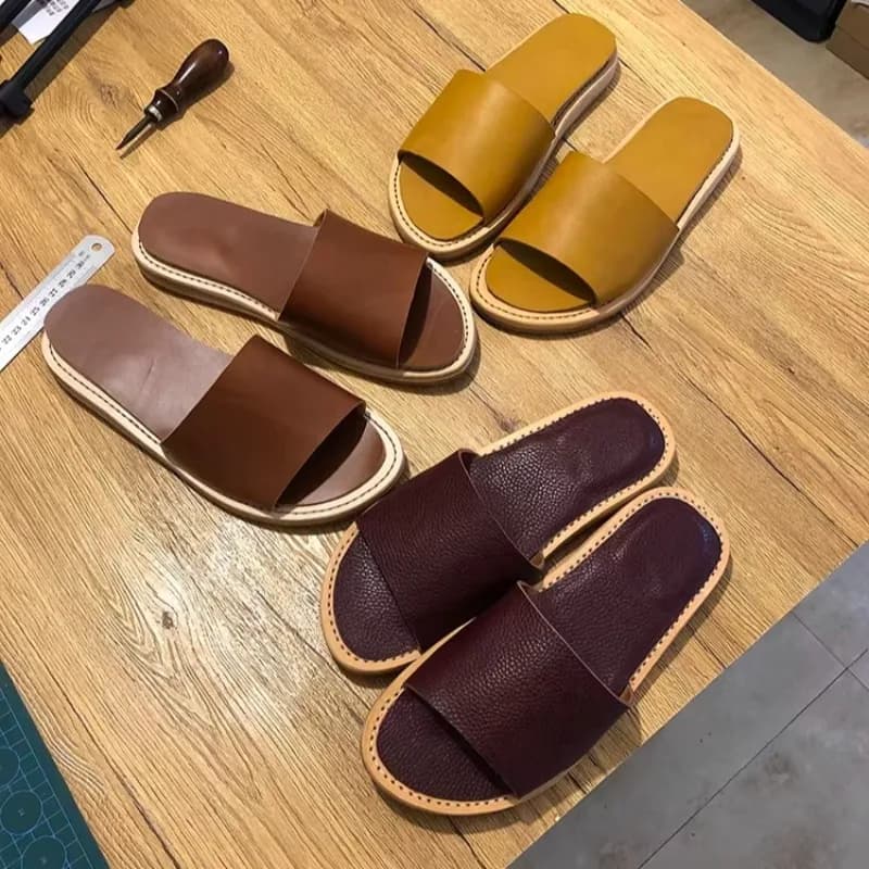 Scarpe da uomo in vera pelle, alla moda, slip-on, a punta aperta, casual, estive, ciabatte da uomo, sandali da esterno comodi e concisi, giovanili