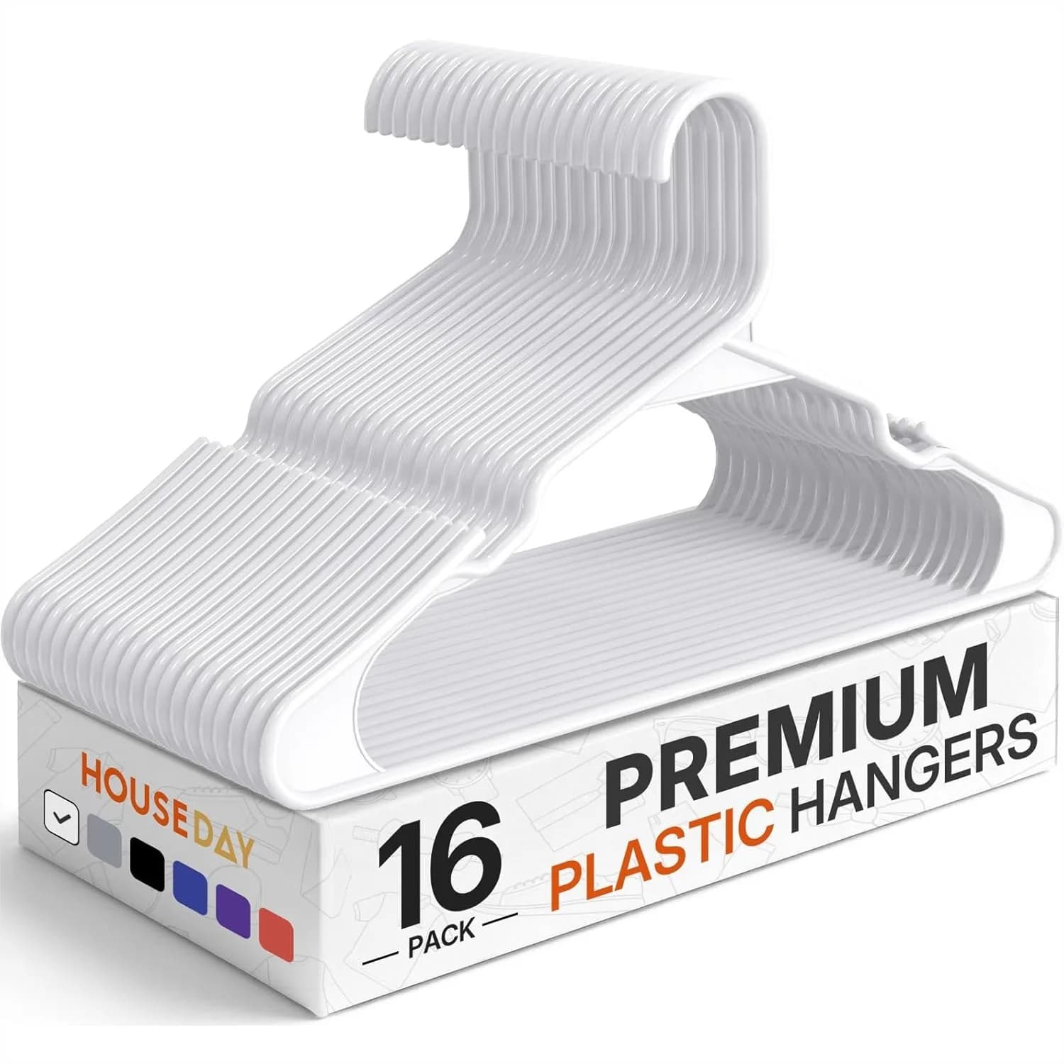 Plastic Hangers 16 Pack - Slim Non-Slip Coat Hangers with Shoulder Grooves for Closet Organization, Durable Heavy Duty Clothes