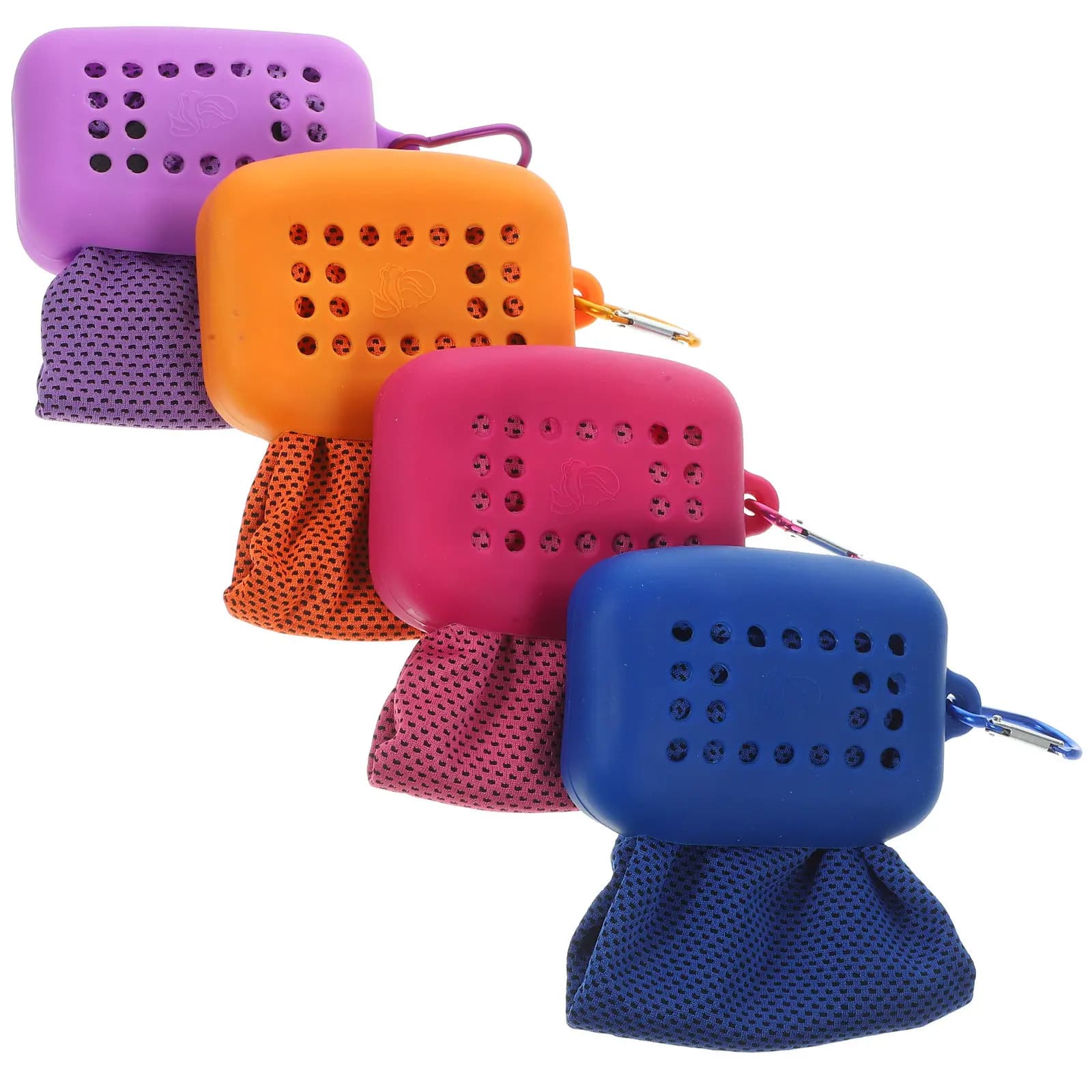 Set di 4 Asciugamani Rinfrescanti con Custodia in Silicone, Super Assorbenti e ad Asciugatura Rapida in Microfibra per Fitness, Palestra, Nuoto e Viaggi