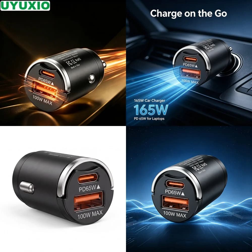 165W Flush Fit Car Charger PD 65W Type C and 100W USB A Power Compact Metal Flush Fit Design for Vehicle Phone Tablet and Laptop