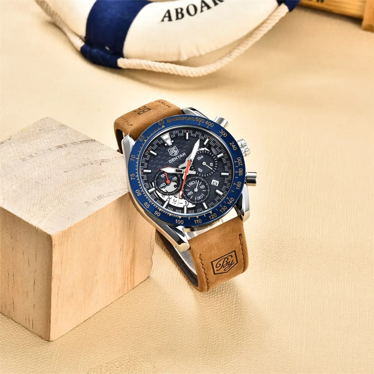 BENYAR Top Brand New Men Orologi Cinturino in pelle di lusso Impermeabile Sport Cronografo al quarzo Orologio militare Orologio da uomo Reloj Hombre