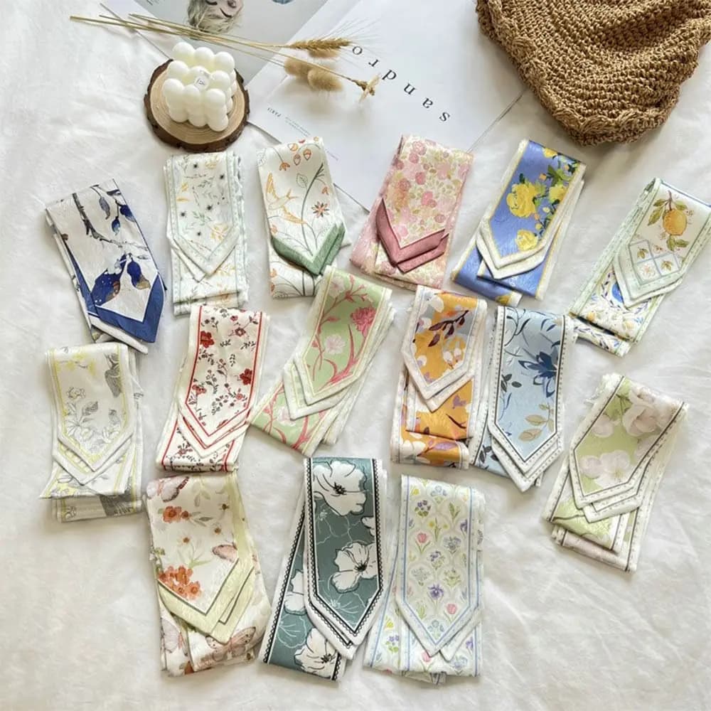 Summer Versatile Satin Silk Ribbon Scarf Fresh Floral Narrow Hair Tie Long Thin Fashion Accessory for Women