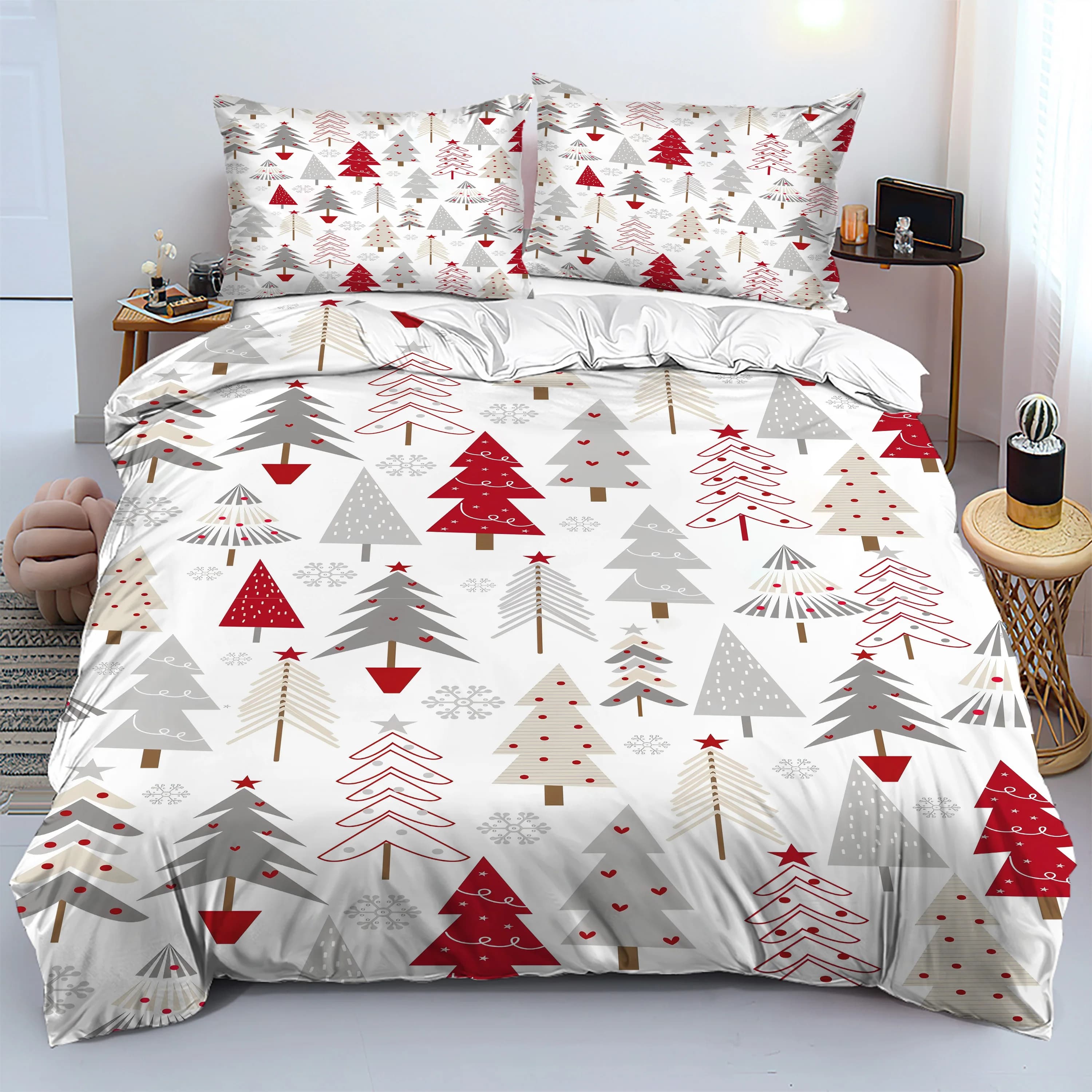 Set copripiumino stampato in 3D con fiocchi di neve di pino di Natale Set biancheria da letto in stile natalizio Federe copripiumino morbide e confortevoli