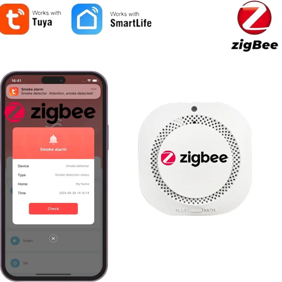PGST Tuya Smart Zigbee Sensore di fumo Rilevatore di fumo Sensore di sicurezza domestica per sistema di sicurezza tramite APP Smart Life