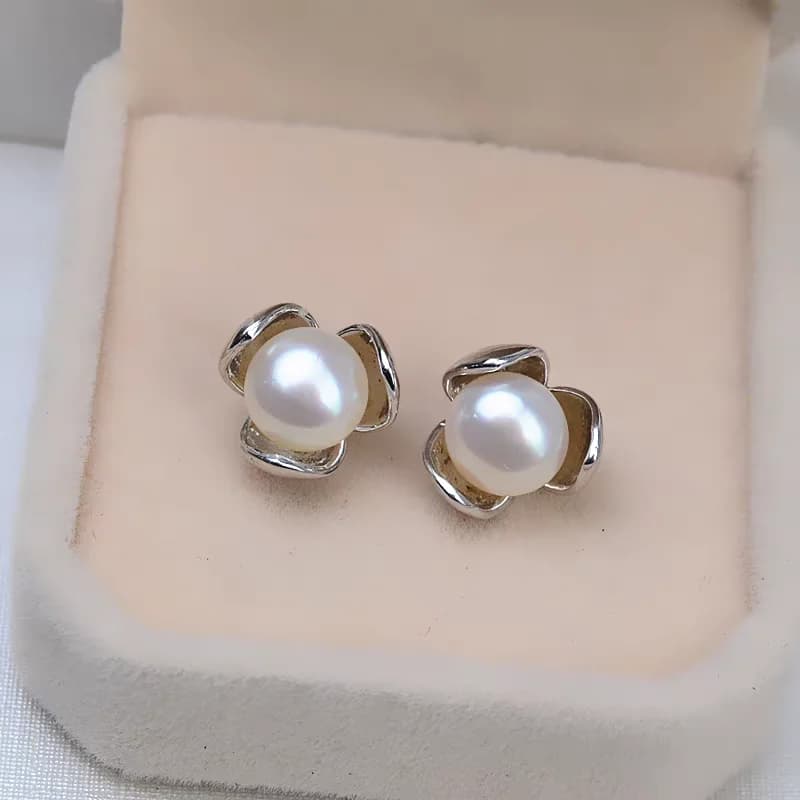 Orecchini a bottone con perle in argento sterling 925, design floreale semplice e unico, alla moda, regalo per ragazze, orecchini eleganti per le donne