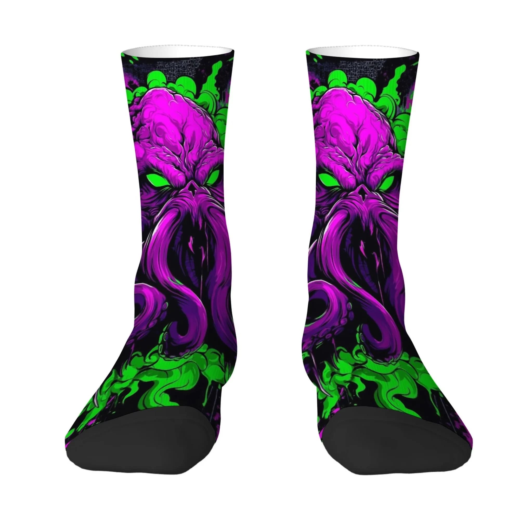 Gothic-style Cthulhu Octopus Print Men's Socks Comfortable and Breathable Socks Stylish and Fun for Street Horror Parties Socks