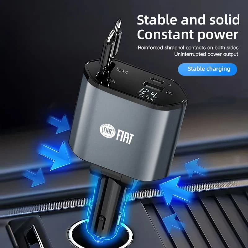 Caricabatterie per Auto Retrattile, 4 in 1 Ricarica Rapida 120W per Fiat Abarth 500e Panda Tipo FR Argo Freemont Viaggio Bravo