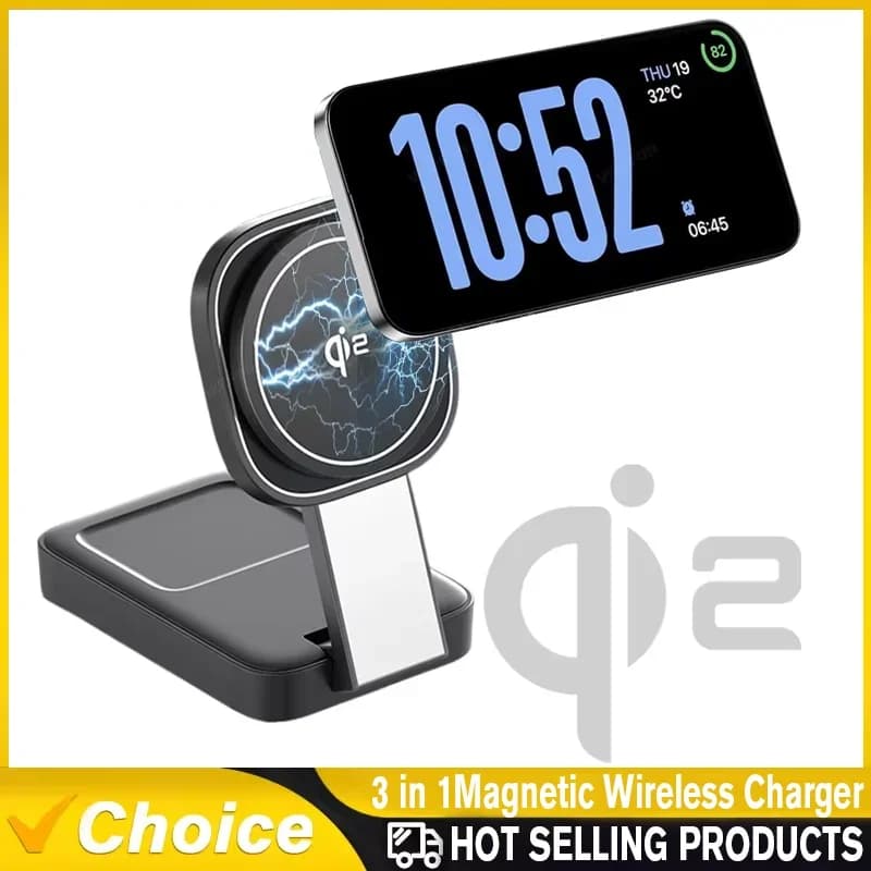 Qi2 15W Magnetic Wireless Charger Support 3 in 1 for iPhone 16 15 14 Apple Watch AirPods for MagSafe Fast Charger