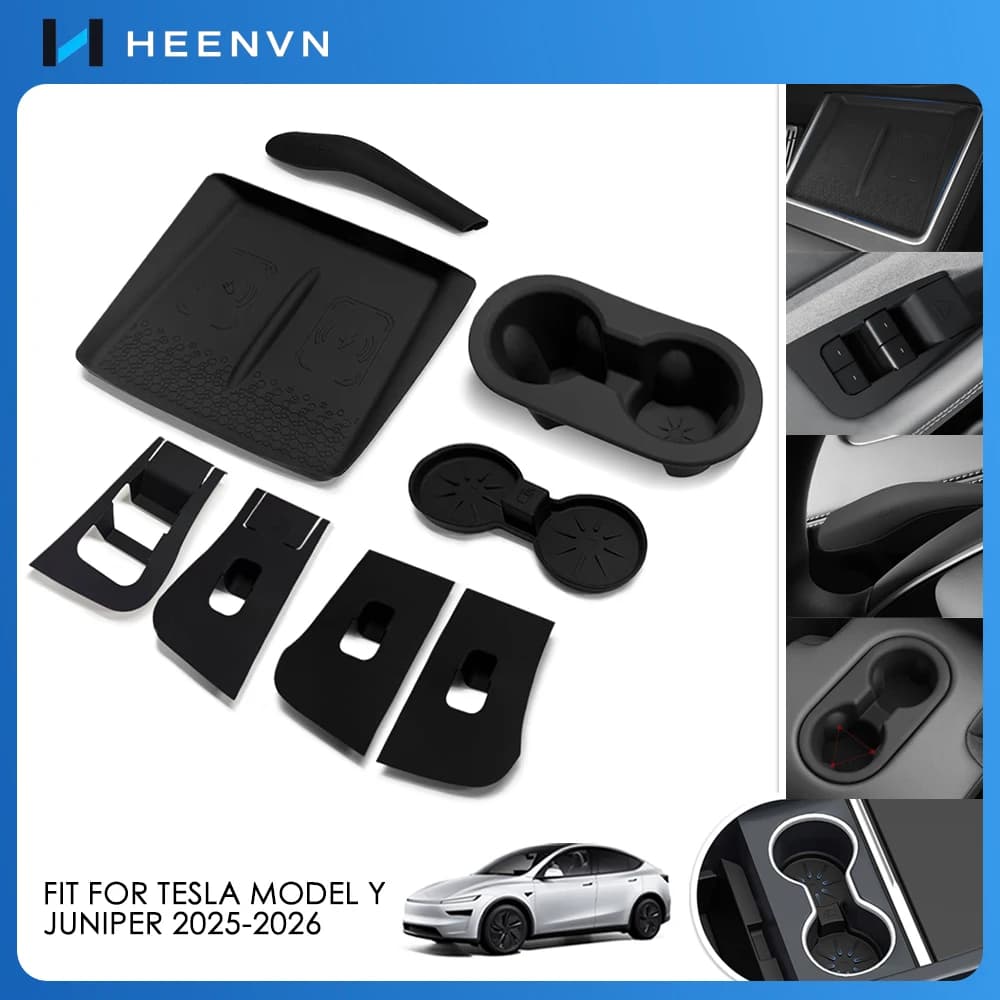 8Pcs Wireless Charging Silicone Pad For TESLA Model Y Launch 2025 2026 Cup Holder Steering Wheel Lever Shift Cover Accessories